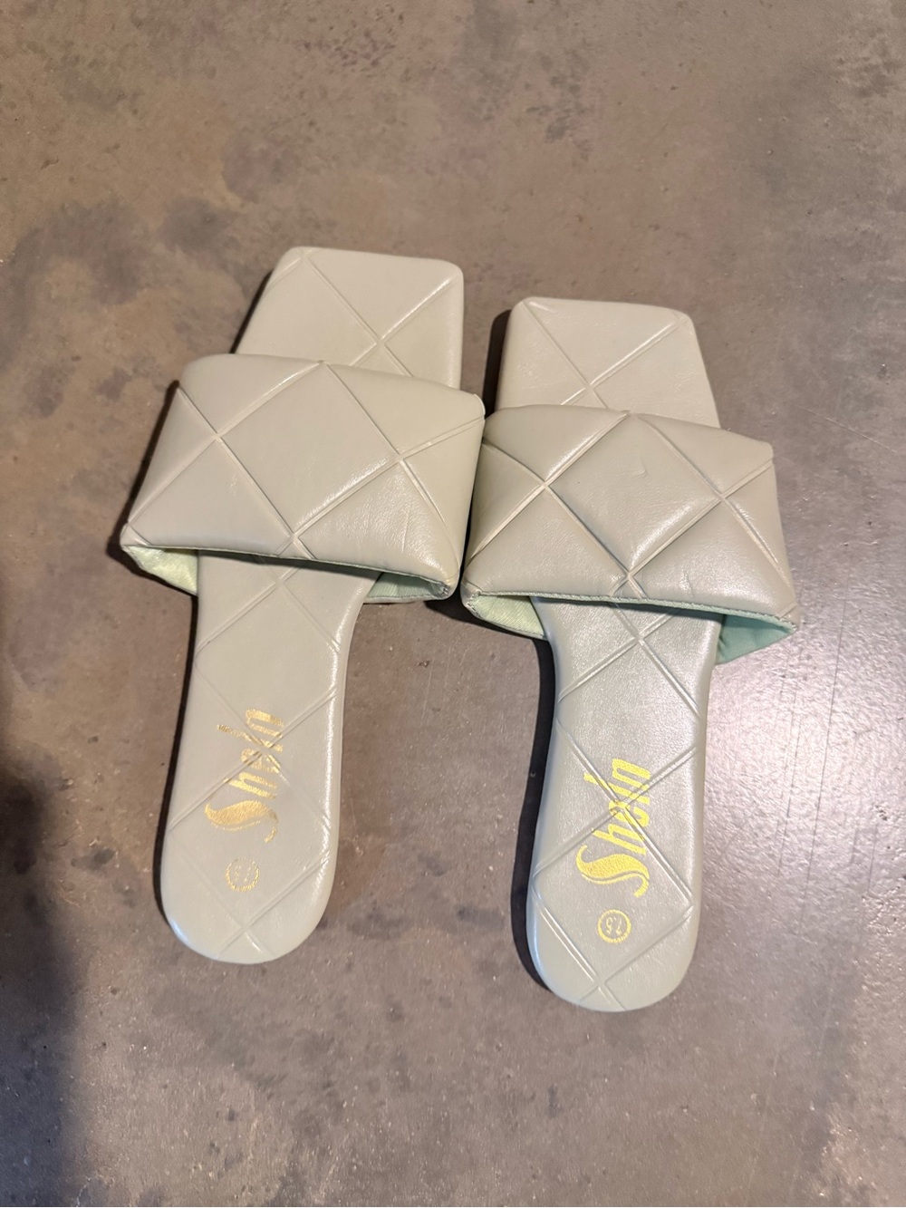 SHEIN Quilted Square-Toe Slide Sandals - Light Sage